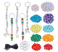 arricraft 600 Pcs DIY Bead Keychain Kits, Key Chain Making Craft Adjustable Letter Beads Strings Keychain Gift Alphabet Beads Jewelry Key Ring Jewelry Accessories for Women