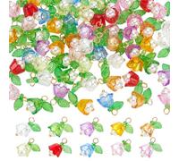 arricraft 60Pcs Acrylic Flower Charm, 10 Colors Pearl Floral Charms Pendants with Golden Brass Findings Spring Theme Flower Dangle Charm for Necklace Bracelet Earring Jewelry Making