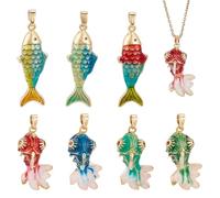 arricraft 7 Pcs Colorful Enamel Beach Hawaiian Dainty Lucky Fish Pendants, 7 Styes Sea Animal Clip-On Charms for Beach Theme Bracelet Necklace Earring Jewelry Making