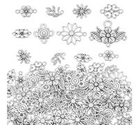arricraft 80 Pcs Flower Connector Charms, 8 Styles Antique Silver Flower Leaf Pendants Alloy Connector Charms for Necklace Bracelet Keychain Jewelry Making Craft Decorations
