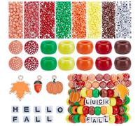 arricraft 830 Pcs Fall Beads Wristbands Making Kit, Autumn Pony Beads Bulk with Maple Leaf Charms Acorn Charm Pumpkin Cube with Random Initial Letter for DIY Arts Crafts Jewelry Making
