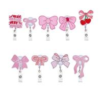 arricraft 9 Pack Pink Bow Cherry Badge Reel Retractable Nurse Badge Reels ID Card Holder for Nurse, Medical Worker, Teacher, Student, Office Workers, Office Women's