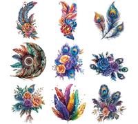 arricraft 9 Pcs Plastic Iron-On Transfer Logo Stickers, Colorful Fantasy Flower Pattern Heat Transfer Film Sticker Set DIY Hat Jacket t-Shirt Curtain Decoration Accessories
