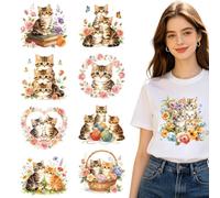 arricraft 9 Pcs Rub On Transfer Stickers, Watercolor Style Cute Cat Patterns Art Crafts Decor Waterproof Decals Plastic Iron on Transfers Patches for T-Shirt Clothing and Backpacks