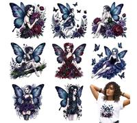 arricraft 9 Sheets Black Fairy Theme Iron on Stickers, Gothic Fairy Roses Trees Wildflowers Print Transfer Stickers Decals for DIY T-Shirt Jeans Backpacks Families Clothing Hat Decoration Applique
