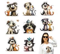 arricraft 9 Sheets Cartoon Animal Theme Iron on Stickers, Cartoon Cat Dog Birds Pattern Print Transfer Stickers Decals for DIY T-Shirt Jeans Backpacks Families Clothing Hat Decoration Applique
