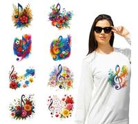 arricraft 9 Sheets Colorful Music Notes Theme Iron on Decals Patches, 9 Styles Flowers Love Heart Iron on Stickers PET Washable Heat Transfer Stickers for T-Shirts Patches Bags Hats DIY Crafts