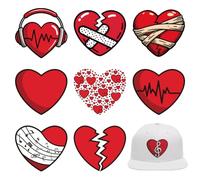 arricraft 9 Sheets Different Red Heart Iron on Stickers, Patch Broken Love Heart Print Transfer Stickers Decals for DIY T-Shirt Jeans Backpacks Families Clothing Hat Decoration Applique