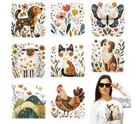 arricraft 9 Sheets Folk Animals Iron on Decals Patches, Bohemian Style Cute Puppies Chickens Sheep Transfer Stickers PET Washable Patches for DIY Clothes Decor, 9.05 inch(23cm) Long