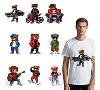 arricraft 9 Sheets Hip-Hop Animal Iron on Stickers, Cartoon Fashion Bear Pattern Print Transfer Stickers Decals for DIY T-Shirt Jeans Backpacks Families Clothing Hat Decoration Applique