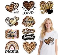 arricraft 9 Sheets Love Mom Iron on Stickers, Leopard Heart Rainbow Pattern Print Transfer Stickers Decals for DIY T-Shirt Jeans Backpacks Families Clothing Hat Decoration