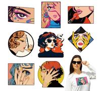 arricraft 9 Sheets Retro Comic Strip Iron on Stickers, Comic Women Pattern Print Transfer Stickers Decals for DIY T-Shirt Jeans Backpacks Families Clothing Hat Decoration Applique
