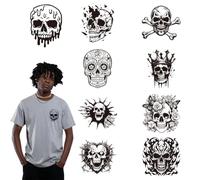 arricraft 9 Sheets Skull Motif Cloth Iron on Stickers, Crown Crack Skull Gesture Heat Transfer Stickers Decals for DIY T-Shirt Jeans Backpacks Families Clothing Hat Decoration Applique