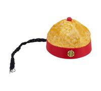 arricraft Adult Chinese Ancient Royal Emperor Hat with Long Braid, Oriental Qing Emperor Hat Party Cosplay for Asian Costume Stage Performance Dress up Photography(Inner Diameter 7.2 Inch)