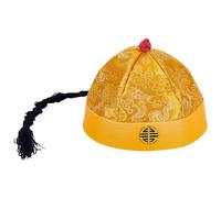 arricraft Adult Chinese Ancient Royal Emperor Hat with Long Braid, Qing Dynasty Royal Hat with Dragon Pattern Oriental Hat Party Cosplay for Asian Costume Stage Performance Dress up Photography (Gold)