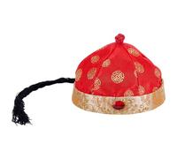 arricraft Adult Chinese Ancient Royal Emperor Hat with Long Braid, Traditional Qing Dynasty Style Queue Hat Oriental Hat Party Cosplay for Asian Costume Stage Performance Dress up Photography
