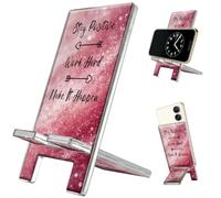 arricraft Aesthetic Acrylic Phone Stand, Inspirational Word Against A Pink Background Portable Desktop Stand Suitable for All Smartphones Switch Pad Tablet Office Desk Accessories, 5.5x2.7 Inch