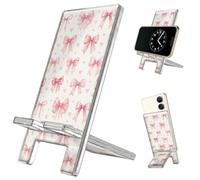 arricraft Aesthetic Acrylic Phone Stand, Watercolor Style Romantic Pink Bow | Bow Pattern Portable Desktop Stand Suitable for All Smartphones Switch Pad Tablet Office Desk Accessories 5.5x2.7Inch