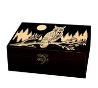 arricraft Branch Owl Rectangle Divination Wood Storage Box with Lid | 9.45"x5.51"x3.54" Wooden Crate Keepsake Box Pine Tarot Card Display Boxes Jewellery Gift Box Birthday Festival Home Decor