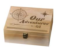 arricraft Compass Theme Wooden Memory Keepsake Box, Our Adventures Metal Knot Box with Hinged Lid and Lock Decorative Storage Box for Photo Letter Souvenir Jewelry 7.6x9.6x4inch