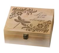 arricraft Dragonfly Theme Wooden Memory Keepsake Box, Love You Always Metal Knot Box with Hinged Lid and Lock Decorative Storage Box Stash Box for Photo Letter Souvenir Jewelry 7.6x9.6x4inch