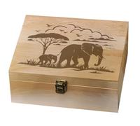 arricraft Elephant Theme Wooden Memory Keepsake Box, Metal Knot Box with Hinged Lid and Lock Decorative Storage for Photo Letter Souvenir Jewelry 7.6x9.6x4inch(19.5x24.5x10.3cm)