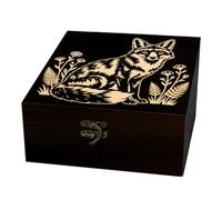 arricraft Fox Flowers Square Wood Storage Box with Lid | 4.72"x4.72"x2.36" Wooden Crate Keepsake Box Pine Small Display Boxes Jewellery Ring Gift Box Birthday Festival Home Decor