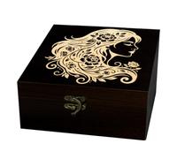 arricraft Lady and Roses Square Wood Storage Box with Lid | 4.72"x4.72"x2.36" Wooden Crate Keepsake Box Pine Small Display Boxes Jewellery Ring Gift Box Birthday Festival Home Decor