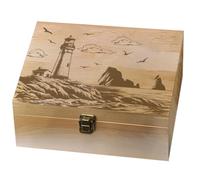 arricraft Lighthouse by the Seaside Theme Wooden Memory Keepsake Box, Metal Knot Box with Hinged Lid and Lock Decorative Storage Box for Photo Letter Souvenir Jewelry 7.6x9.6x4inch