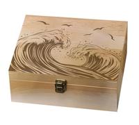 arricraft Sea Wave Theme Wooden Memory Keepsake Box, Metal Knot Box with Hinged Lid and Lock Decorative Storage for Photo Letter Souvenir Jewelry 7.6x9.6x4inch(19.5x24.5x10.3cm)