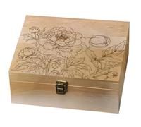 arricraft September Peony Pattern Wooden Memory Keepsake Box, Metal Knot Box with Hinged Lid and Lock Decorative Storage for Photo Letter Souvenir Jewelry 7.6x9.6x4inch(19.5x24.5x10.3cm)