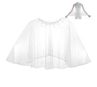 arricraft Wedding Pearl Shawl Wrap Shrug, 21.26 Inch Long Polyester Sparkly Shawl Bridal Cape Sheer Tulle White Elegant Wedding Cape Dress Cover Up for Women