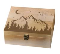 Arricraft Wooden Memory Keepsake Box - Mountains Forests With Hinged Lid, Nature Theme Decorative Storage for Photos, Letters, Travel - 7.6x9.6x4inch (19.5x24.5x10.3cm)