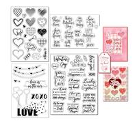 arriettycraft 4 Sheets Valentines Day Sentiment Clear Stamps Love Hearts Silicone Transparent Stamps for DIY Craft Card Making Scrapbooking Embossing Album Decor Clay Stamps