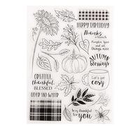 arriettycraft Autumn Blessings Pumpkin Sunflower Leaves Happy Birthday Thanks Clear Stamps for Card Making Decoration and DIY Scrapbooking