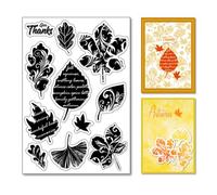 arriettycraft Autumn Silhouette Leaves Silicone Clear Stamp Maple Leaf with Text Transparent Silicone Stamp Ginkgo Oak Leaves with Swirls Rubber Stamp for Scrapbook Journal Card Making