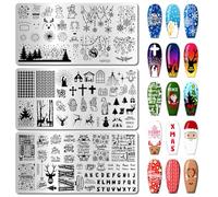 arriettycraft Christmas Nail Art Stamping Plates Set of 3 - Winter Sentiment Xmas Greeting Words Snowflakes Stainless Steel Manicure Art Tools for DIY Print Manicure Salon Design Gift Supplies