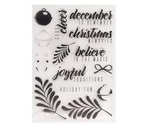 arriettycraft Christmas Phrase Sentiment Leaves Jingle Bells Joyful Tranditions Rubber Stamps Clear Stamps for Christmas Card Making Decoration and DIY Scrapbooking Rubber Stamps for Crafts