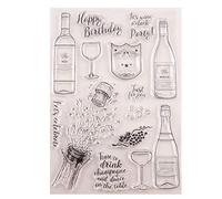 arriettycraft Congratulations Wine Bottle Happy Birthday Party Stamps Rubber Clear Stamp/Seal Scrapbook/Photo Album Decorative Card Making Clear Stamps