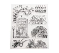 arriettycraft Garden Clear Stamps for Card Making or Journaling Flowers House Grass Trees Transparent Silicone Stamps for Scrapbooking Album Folders Paper Crafting