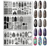 arriettycraft Gothic Nail Stamping Plates Set of 3 - Cathedral Roofs, Stained Glass Windows, Castles & Wrought Iron for Dark & Mystical Nail Art Design Halloween Nail Art Manicure Salon Supply