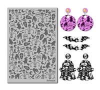 arriettycraft Halloween Polymer Clay Texture Mat - Creepy Skelton Witch Cat Texture Sheets for Polymer Clay Earring Charm Jewelry Making, DIY Craft Supplies