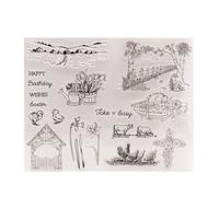 arriettycraft Happy Easter Clear Stamps for Card Making or Journaling, Spring Flowers Tulip Countryside Scenery Chicken Rubber Stamps for DIY Scrapbooking Photo Album and Other Paper Crafting-A1980