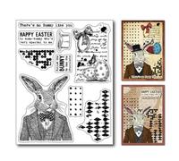 arriettycraft Happy Easter Day Clear Stamps for Card Making Retro Style Mr. Bunny Transparent Stamp Easter Sentiment Background Silicone Stamps for Scrapbooking Journals Photo Album Decoration