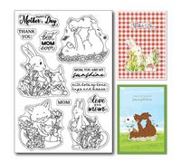 arriettycraft Mother’s Day Clear Stamps Set - Mom & Baby Animal Stamps with Bear, Bunny, Fox & Kangaroo Mom Day Sentiment for Card Making, Scrapbooking, Gift Tags, Journals Paper Crafts Decoration