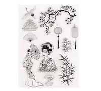 arriettycraft New Year Chinese Japanese Retro Style Women Lantern Crane Tower Bamboo Clear Stamps for Card Making Decoration and DIY Scrapbooking