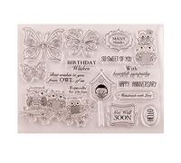 arriettycraft Owl Stamp Butterfly Happy Anniversary Birthday Rubber Clear Stamp/Seal Scrapbook/Photo Album Decorative Card Making Clear Stamps