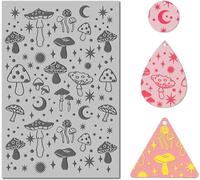 arriettycraft Polymer Clay Mushroom Texture Sheets for Earrings Jewelry Making, Boho Style Moon Texture Mats for Polymer Clay Projects Mushrooms Stamps Clay Earrings Tools