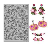 arriettycraft Polymer Clay Texture Mat - Halloween Floral Skull Texture Sheets for Polymer Clay Earrings or Jewelry Crafts Making