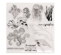 arriettycraft Seaworld Mermaid Clear Stamps Jellyfish Octopus Dolphin Turtle Sea Weed Rubber Stamps for Card Making Journals Gift Tags Albums Scrapbooking Paper Craft Decoration